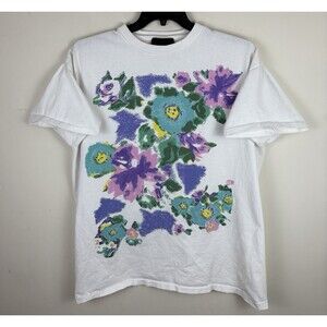 Vintage Single Stitch Flower Graphic T-Shirt / White / Size XL